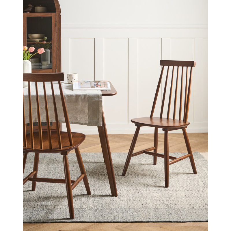 46 cm H Solid Wood Slat Back Dining Chair in Brown