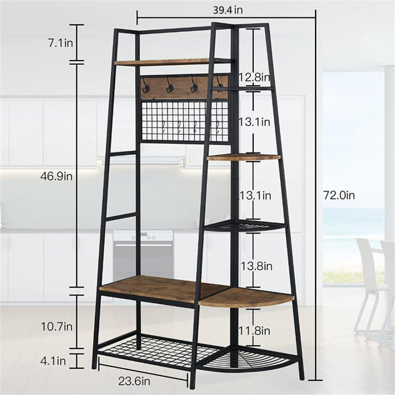 Portemanteau en fer avec banc et rangement pour chaussures, Brun