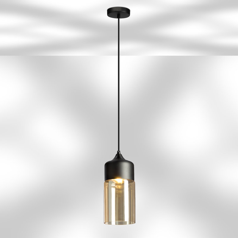 Roderick 1-Light Amber Black Cylinder Pendant