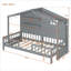 Structure de lit simple pour maison avec rangement, gris ardoise en bois massif avec tablettes intégrées et bande lumineuse sur le toit