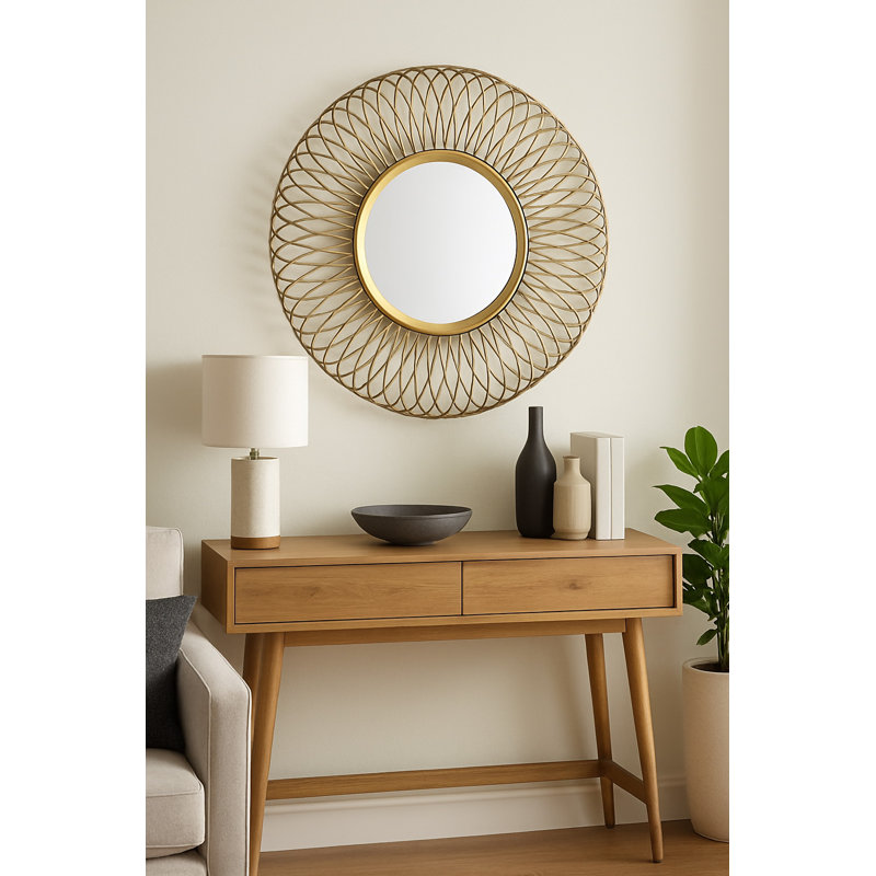 Fairweather Metal Flat Wall Mirror, 54cm H x 54cm W, Gold