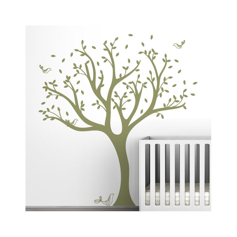 Décalcomanie murale arbre tweet, Vert olive