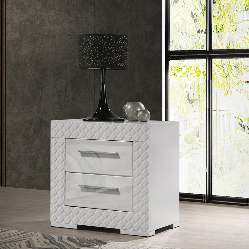Pierce High Gloss 2-Drawer Nightstand Bedside Table