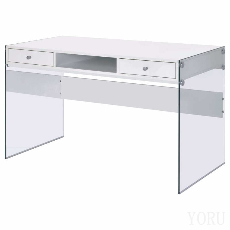 Bureau d'écriture blanc à 2 tiroirs à 2 tiroirs blanc brillant