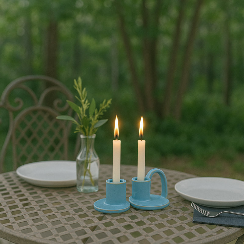 Elise Petite Ceramic Candle Holder Set (Set of 2), Blue