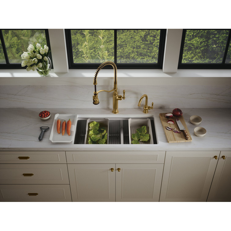 KOHLER Strive 32 in. Undermount Double Bowl Stainless Steel Workstation Kitchen Sink