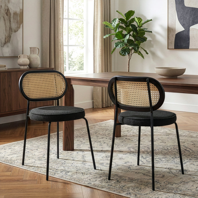 Boucle Low Rattan Back Side Chair, Black