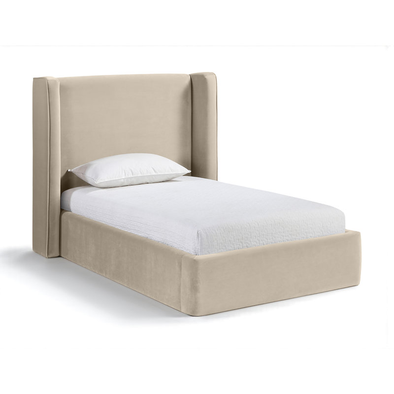 Kendall Wanaque Velvet Upholstered Bed, Cream Velvet, Twin