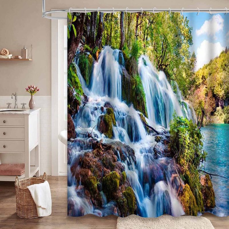 Rideau de douche bleu avec 12 crochets Bright Morning National Park, L 72 po x l 84 po