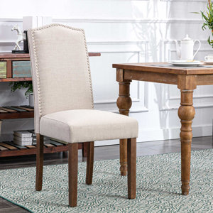 Upholstered Fabric Nailhead Trim Wood Dining Chairs Side Chair