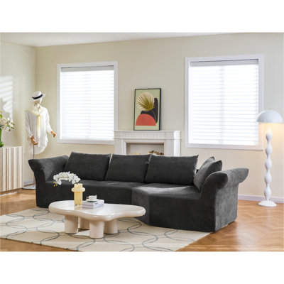 Modern Minimalist Modular Sectional Sofa, Right Arm, Wide Armrests & Throw Pillows, Elegant Curved Corner Sofa for Living Room & Bedroom