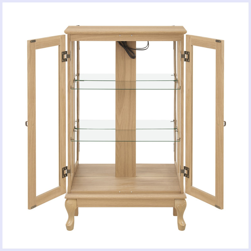 2 Doors Curio Cabinet with Tempered Glass Doors, Oak