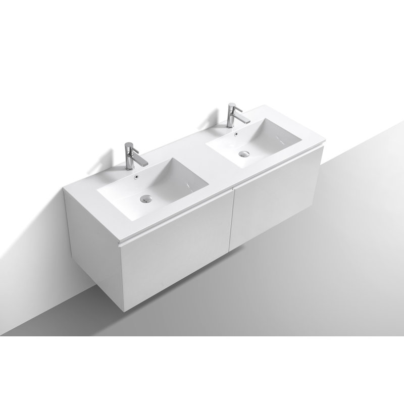 Balli 60" Wall-Mounted Double Bathroom Vanity Set, White