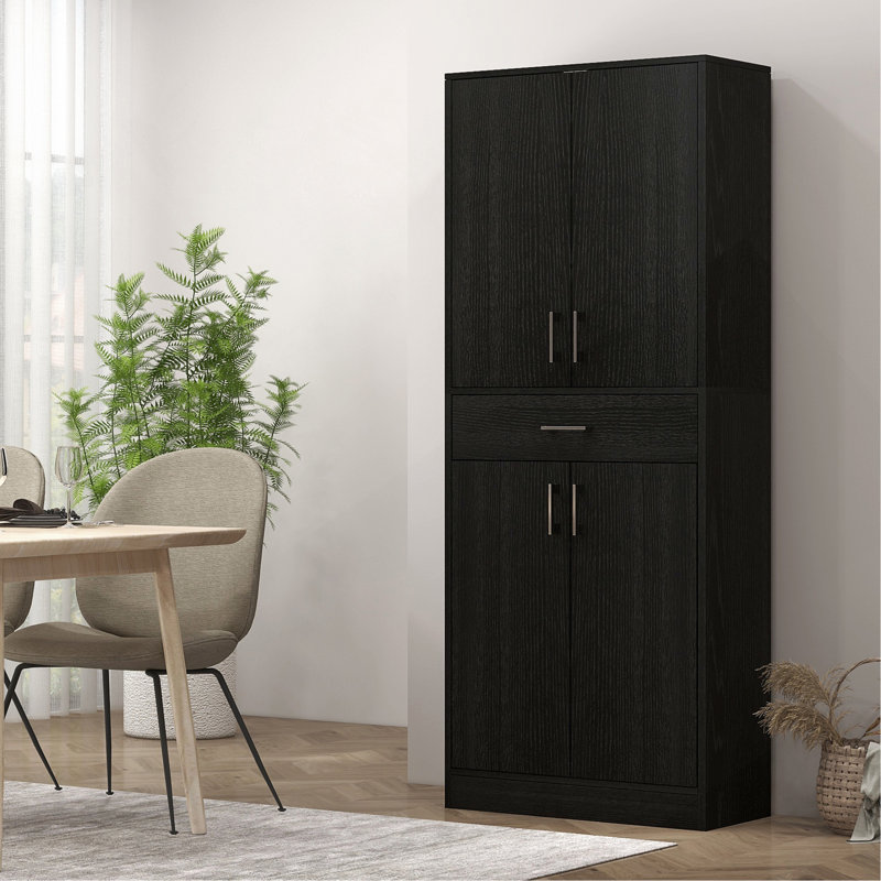 71" Kitchen Pantry Cabinet With Drawer And Adjustable Shelf, Freestanding Tall Storage Cabinet With 2 Double Door Cupboards, Distressed Black