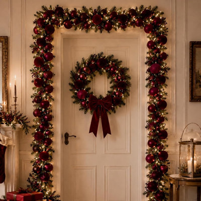 Boules de Noël en velours bourgogne, décorations élégantes floquées pour sapin de Noël