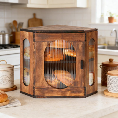 Wooden Bread Box With Adjustable Shelf And Acrylic Window, Large Capacity Corner Design For Kitchen Countertop Storage, Double Layer Bread Keeper With Magnetic Closure