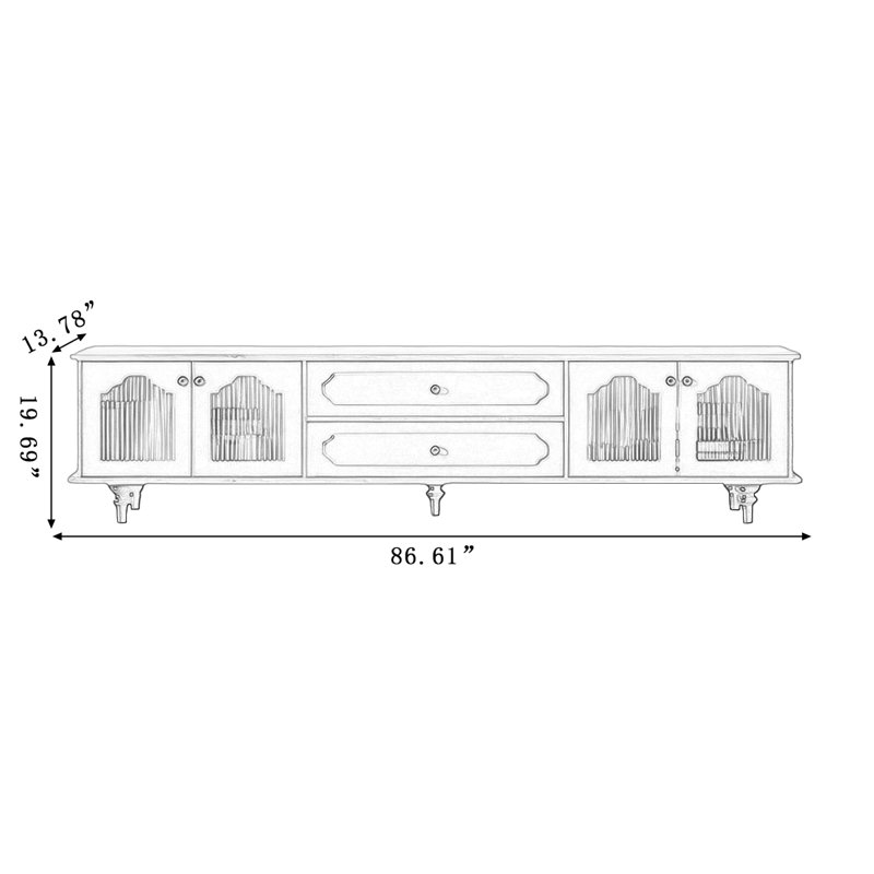 Meuble télé moderne en bois manufacturé noir, H 19,69 po x L 86,61 po x P 13,78 po