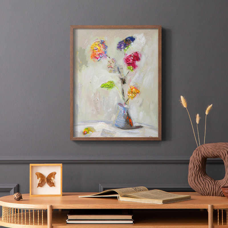 Imprimé floral néoplitanien - bois massif, H 10 po x l 8 po, Brun