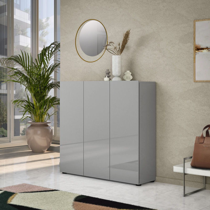 Cania 30 Pair Shoe Storage Cabinet, Grey Gloss