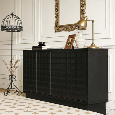 Modern 4-Door Storage Cabinet with 3D Geometric Doors