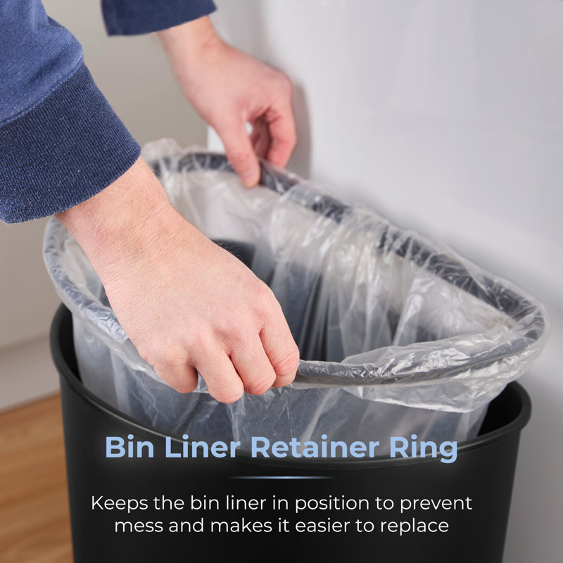 Tower Curved Sensor Bin with Bin Liner Retainer Ring, Durable PP Body, Battery Operated, 50L, Black