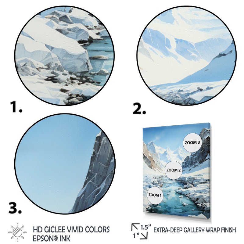 «Teal Glacier Frozen Horizon», impression d'art sur toile paysage et nature, H 20 po x l 12 po x P 1 po, Cadre photo noir