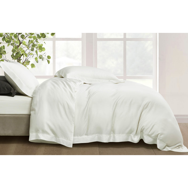 Queen Dove White Tencel Lyocell Silky Duvet Cover Set