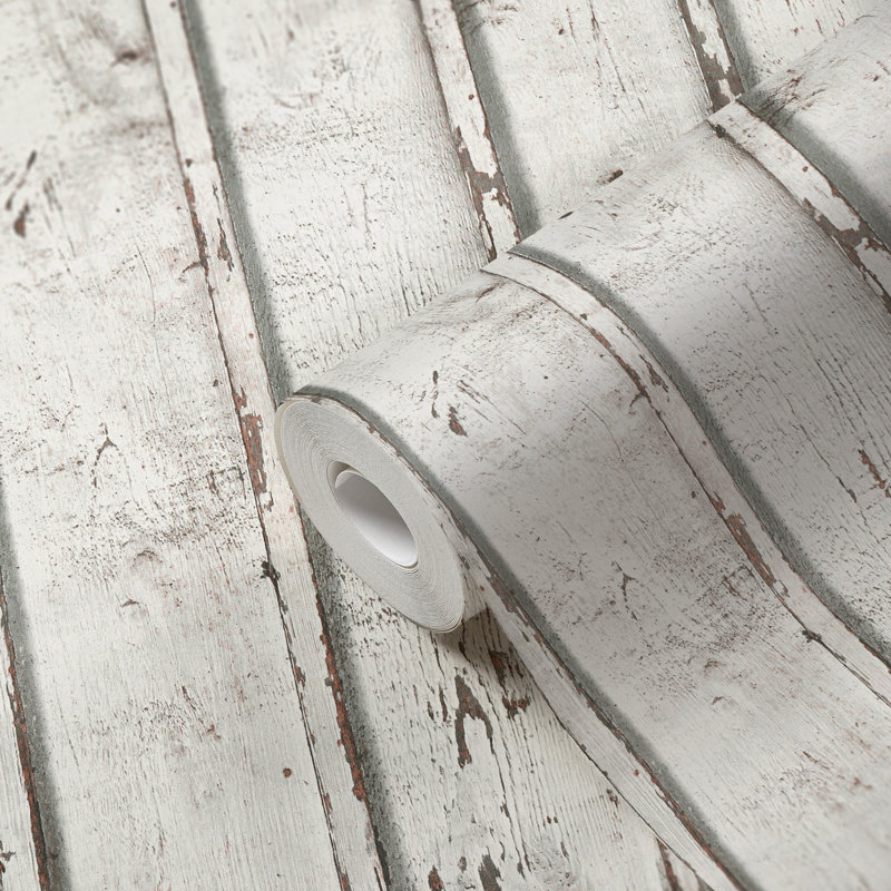 Woods and Wicker Collection Whitewash Dual Stripe Wood Effect Wallpaper Roll