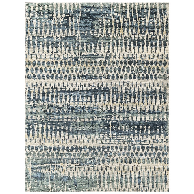 Tapis moderne multicolore en laine noué à la main gris Oushak, Rectangle 9 pi x 12 pi