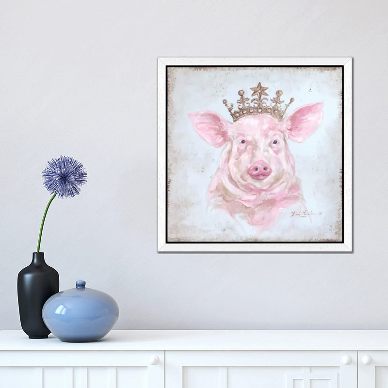 Crowned Pig 1 Piece Painting on Canvas, 66.04 cm H x 66.04 cm W, White Framed