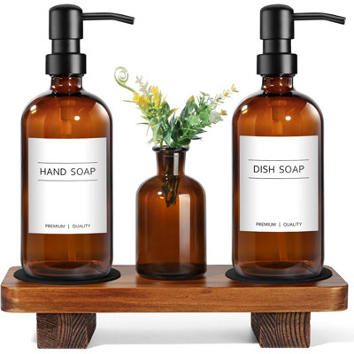 Hand And Dish Soap Dispenser Set, Amber