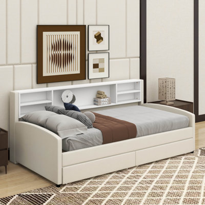 Lit plateforme simple tapissier avec tiroirs