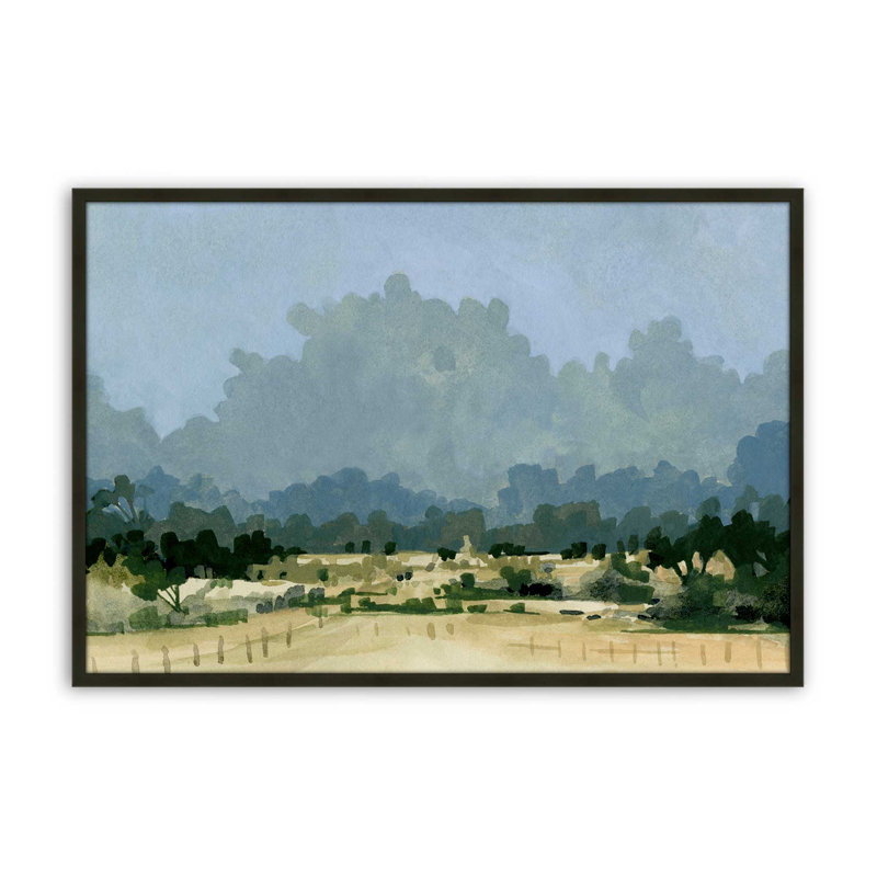 Impression de champs de campagne tranquille, Cadre d'angle ouvert noir satiné, H 25 po x l 37 po