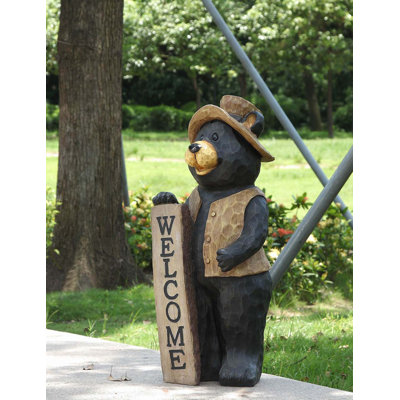 Bear Standing with Welcome Sign Statue