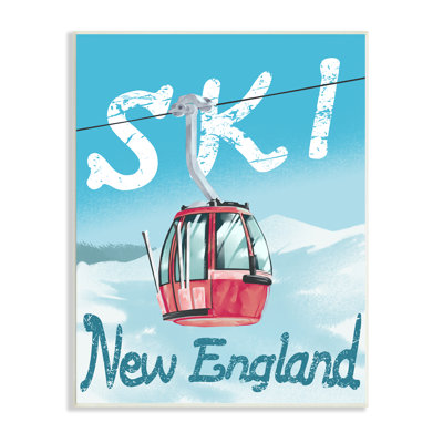 «Ski New England Red Winter Trolly Mountains», art texturé sur giclée sur blanc encadré par Ziwei