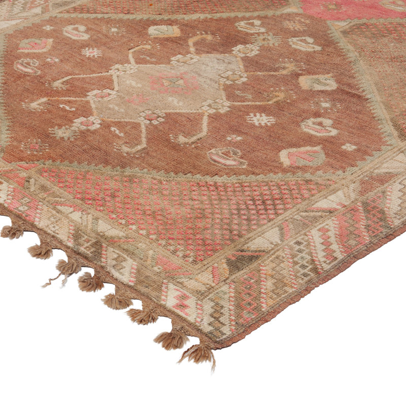 Pink Vintage Traditional Anatolian Wool Rug - 6'2"" x 13'7""