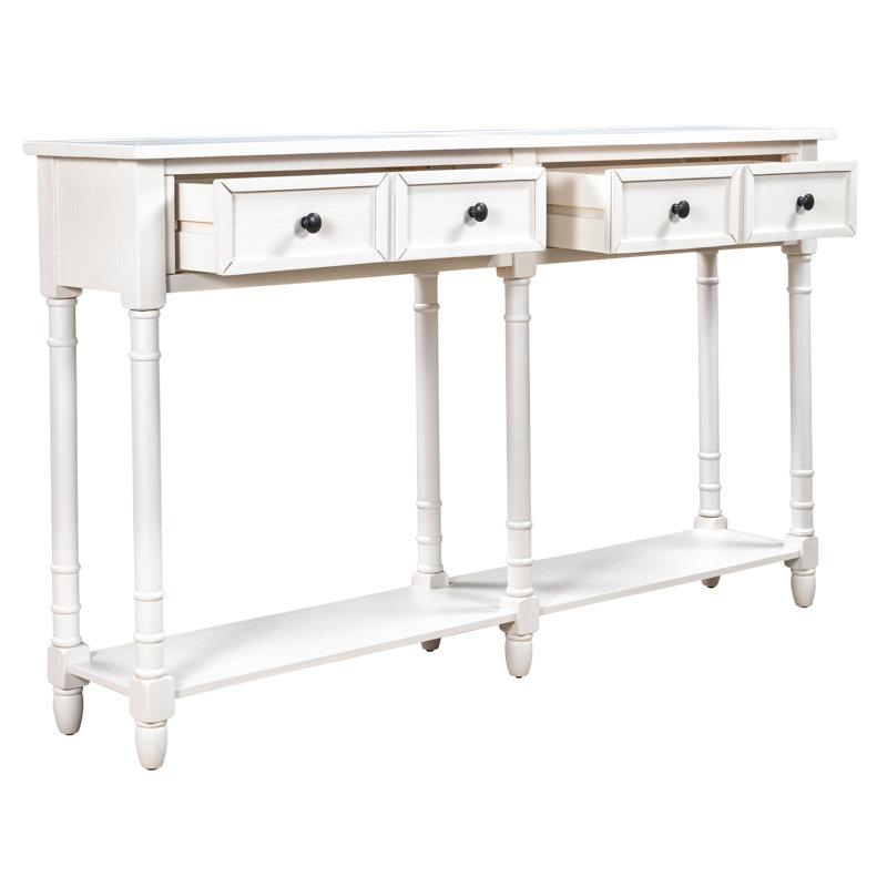 Sheen Wooden Console Table with 2 Drawers & Bottom Shelf, Ivory