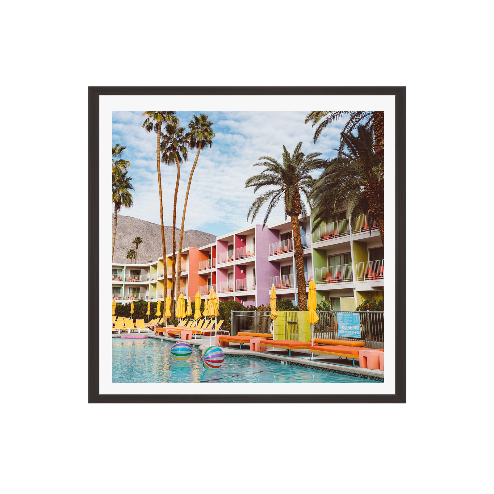 Tulle "Palm Springs Pool Day VII" Print, No, Espresso Floater Framed, 12" H x 12" W x 2" D