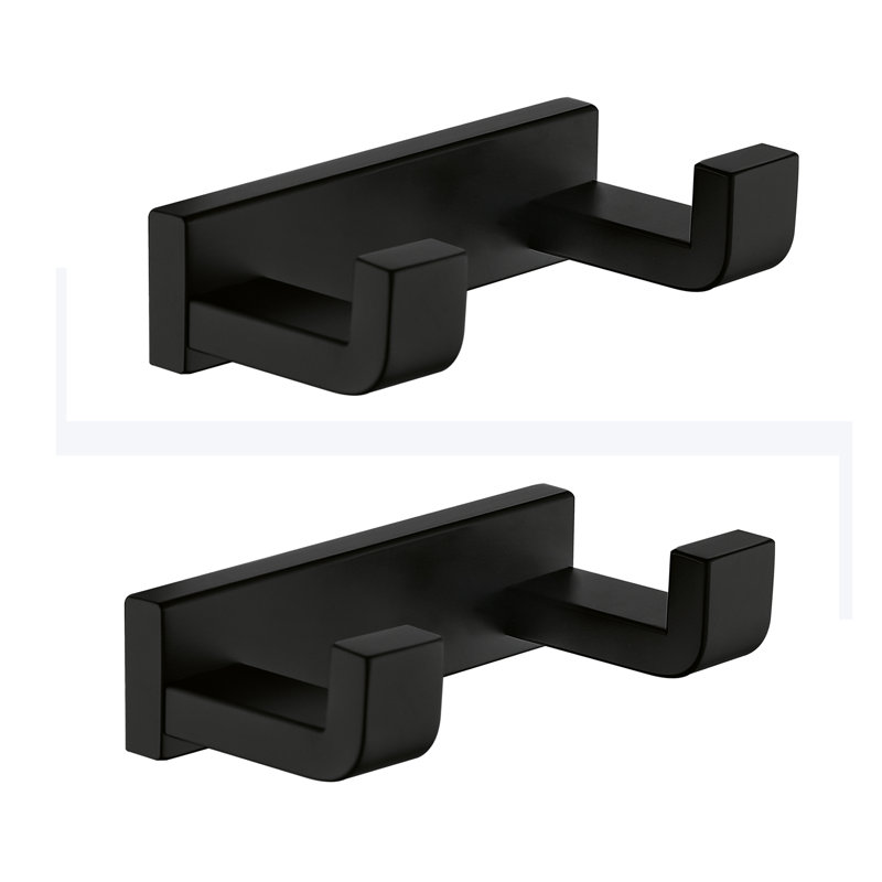 Matte Black Stainless Steel Double Robe and Towel Hook Set