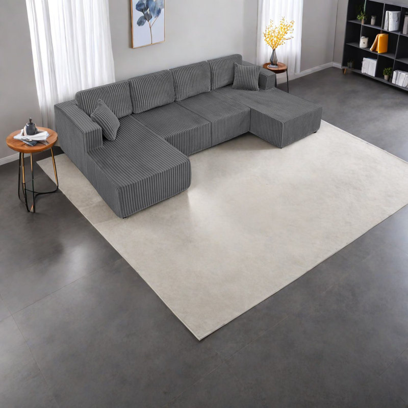 Canapé modulaire spacieux en forme de U, velours côtelé en mousse, salon moderne
