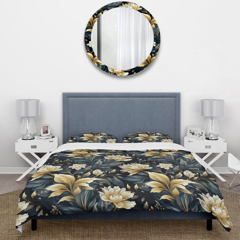 Ensemble de housse de couette beige et bleu Dahlia Retreat - Floral, Housse de couette pour très grand lit et 2 très