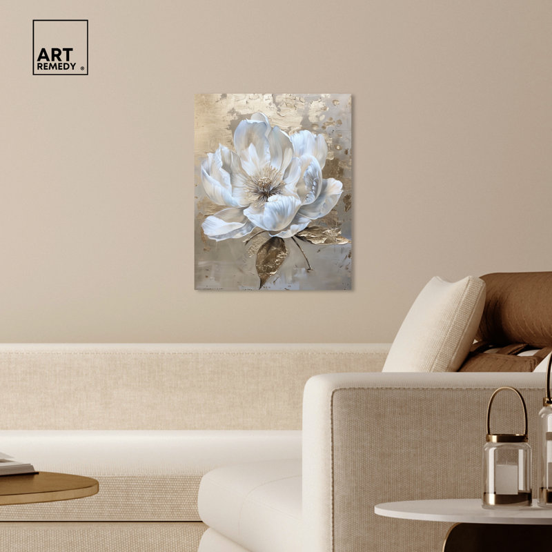 Athenas Flower Gallery Wrapped Canvas Wall Art in White and Gold