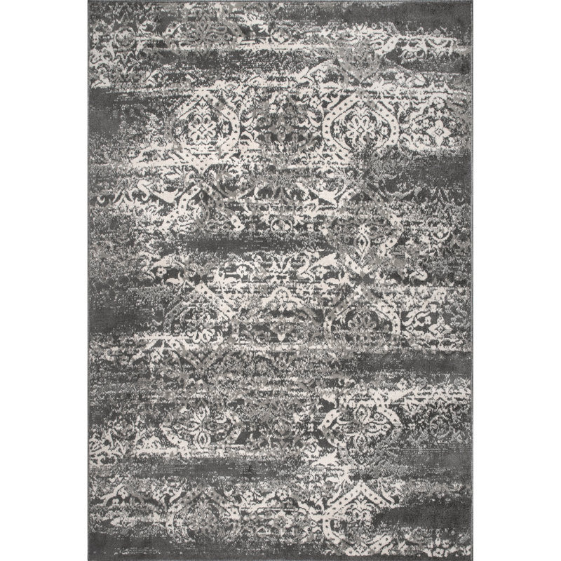 Withered Machine Woven / Power Loomed Performance Gray Rug, Rectangle 9' x 12'