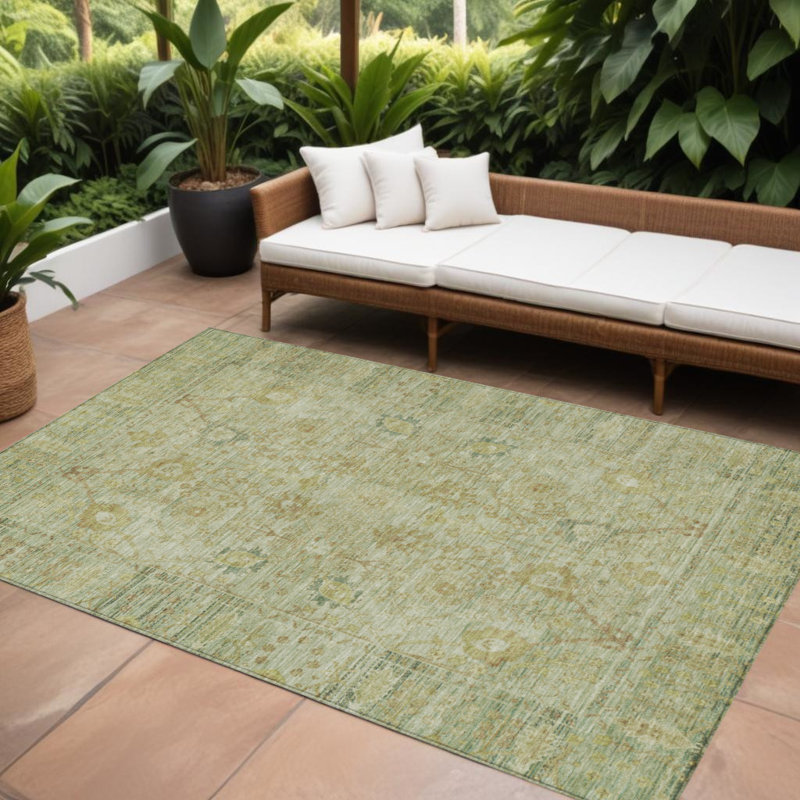 Tapis oriental lavable intérieur vert et brun 9 'X 12'