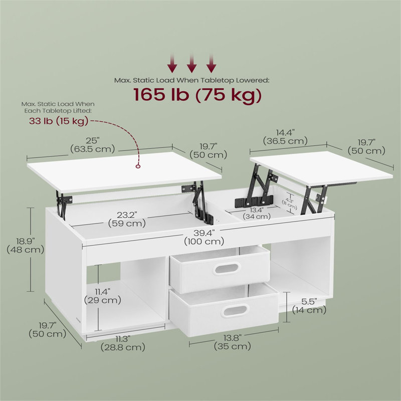 Caprica Lift Top Coffee Table with Storage, White