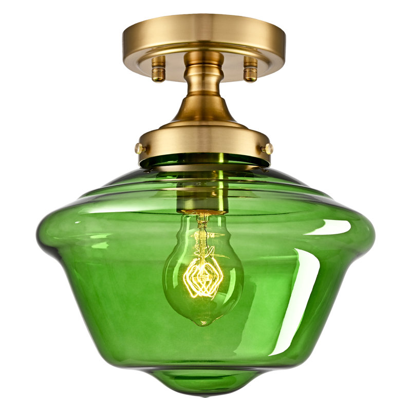 Wilkesville Flush Mount, Brass Gold, Green