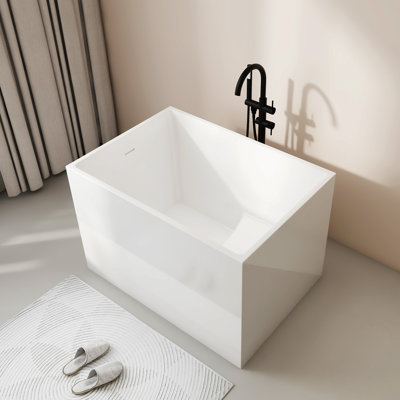 HIGEINE 39" Acrylic Freestanding Japanese Bathtub Modern Soaking Tub With Seat Design With Drain And Overflow In White