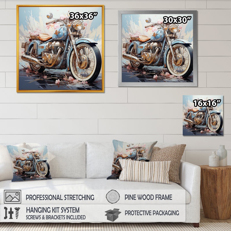Motocyclette la liberté attend sur toile, H 30 po x l 30 po x P 1 po, Toile tendue