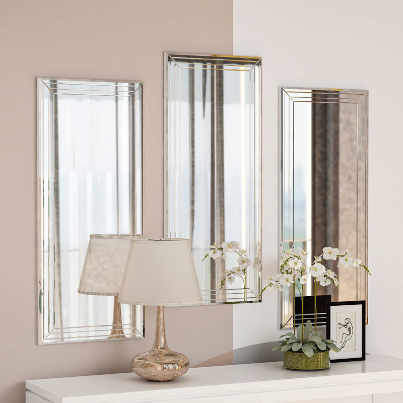 Modern Decorative Mirror Set (3 Pieces), 11.8 x 27.6 x 0.9 inches | 100% MDF, Eco-Friendly Flotal-E Glass | Wall-Mounted Design, Elegant Transparent Finish | Perfect for Home Decor, Living Room & Entryway
