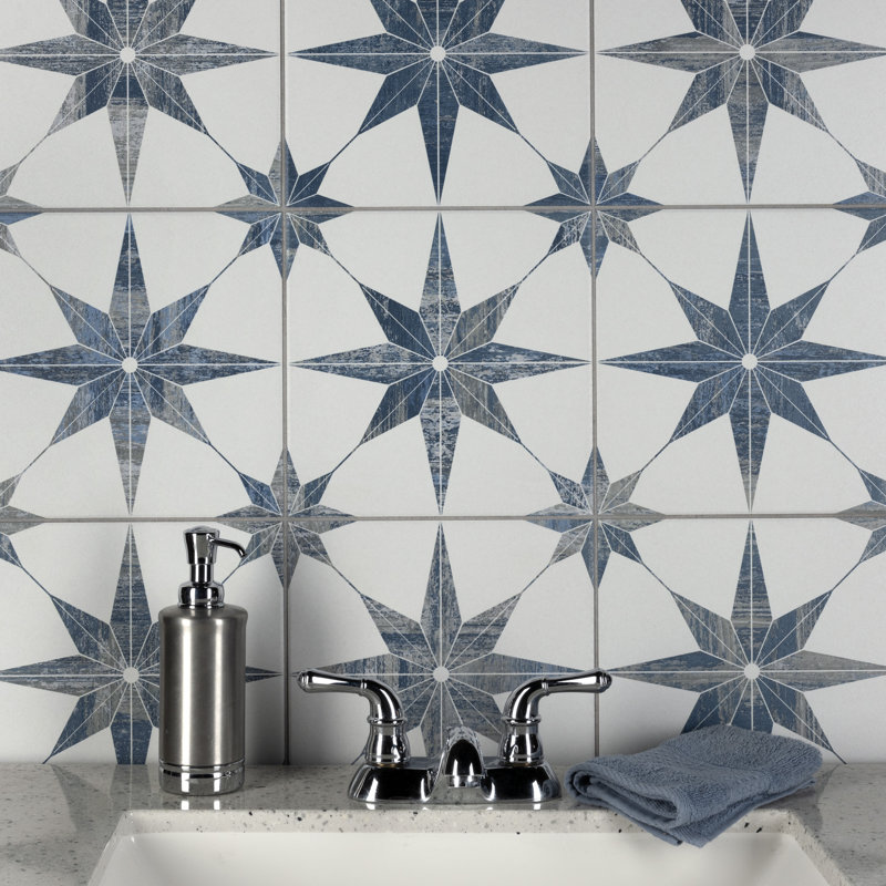 Cassis Stella 10" x 10" Porcelain Patterned Wall & Floor Tile, Blue